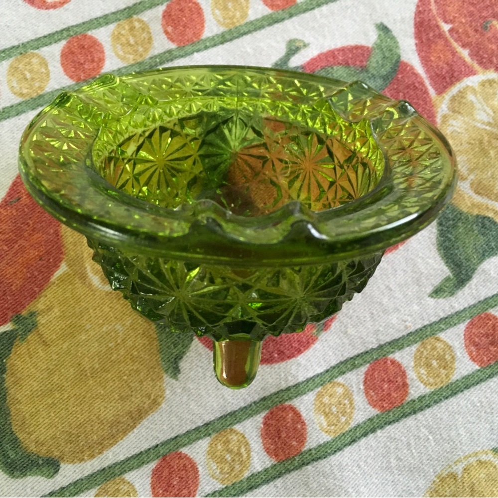 Vintage Green Glass Ashtray